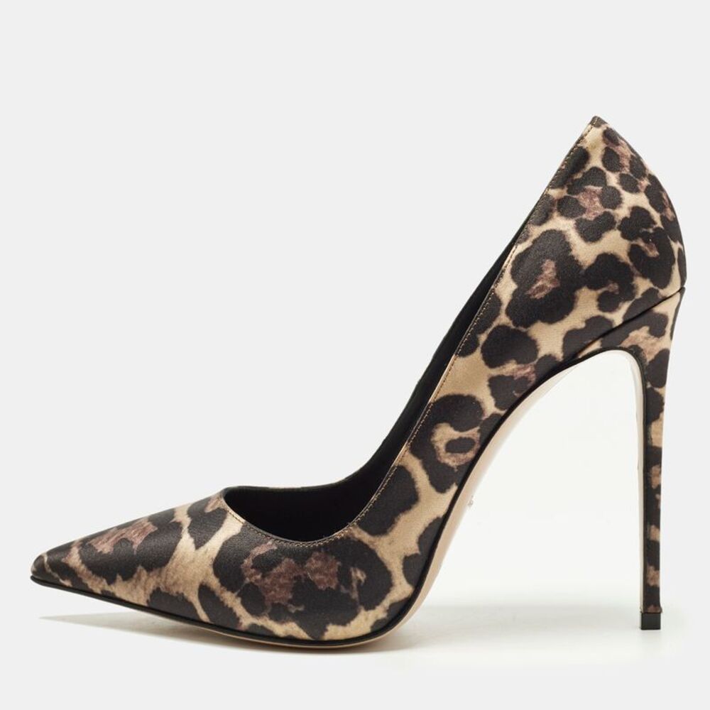 Le Silla Eva Size 38.5 Brown Leopard Print Satin Pumps